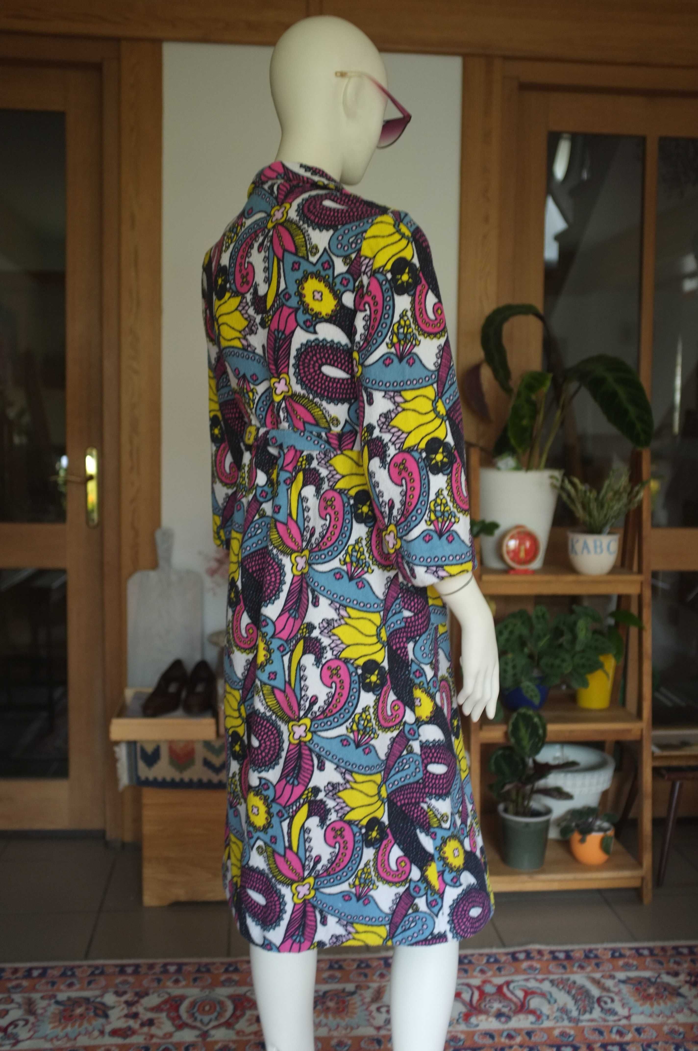 zabytkowa sukienka frotte podomka szlafrokowa 70s PRL real vintage