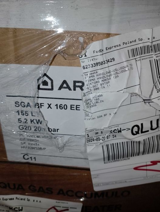 Bojler gazowy Podgrzewacz wody Ariston  bojler SGA BF X 160l  EE, nowy