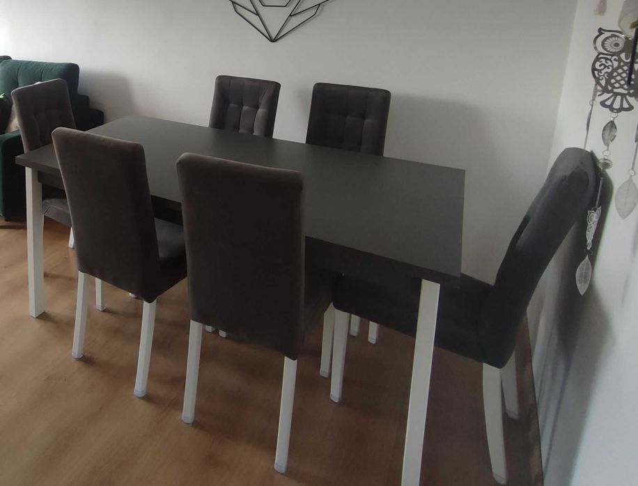 Szary stół + komplet 6 krzeseł
