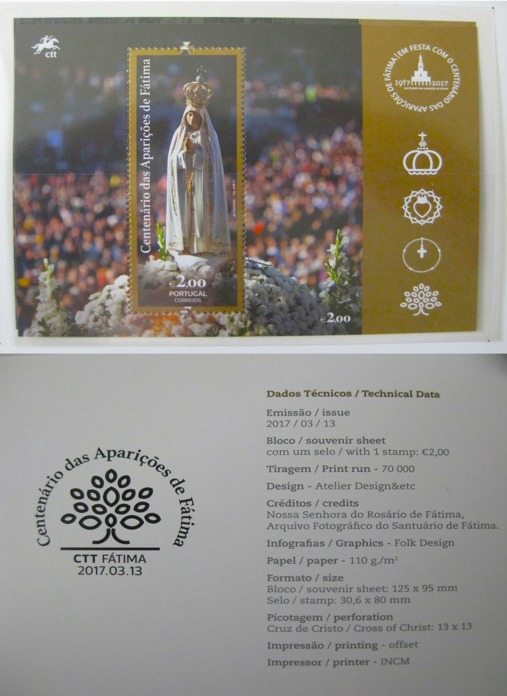 Carteira de Selos do Centenário das Aparições Fátima NOVA