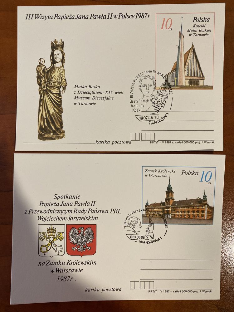 Pamiątkowe pocztówki - III wizyta Jana Pawła II w Polsce 1987r.