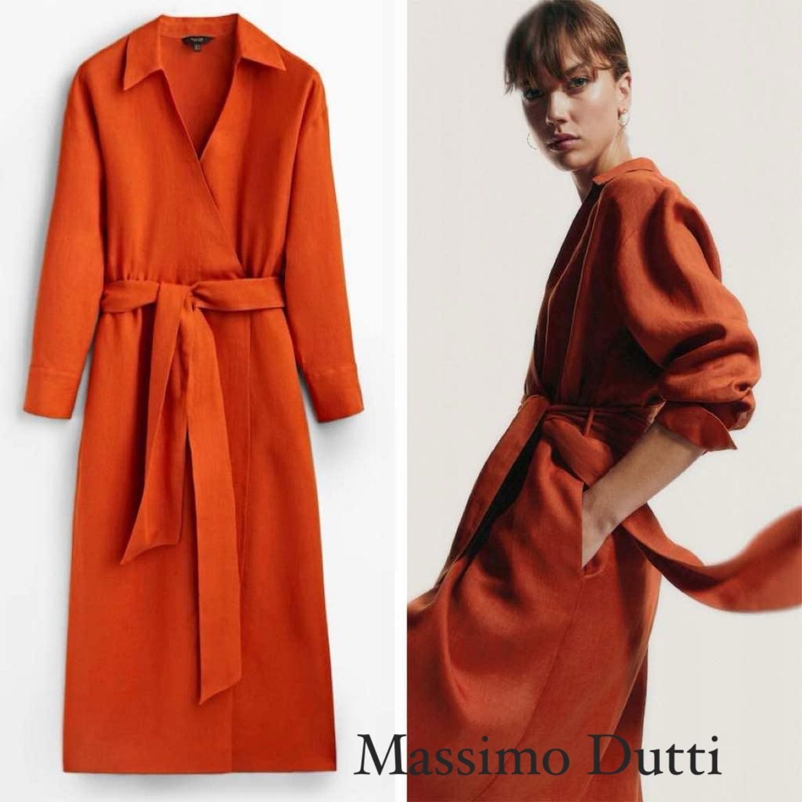 Massimo Dutti - lniana kopertowa sukienka z kieszeniami rozm. XS 34