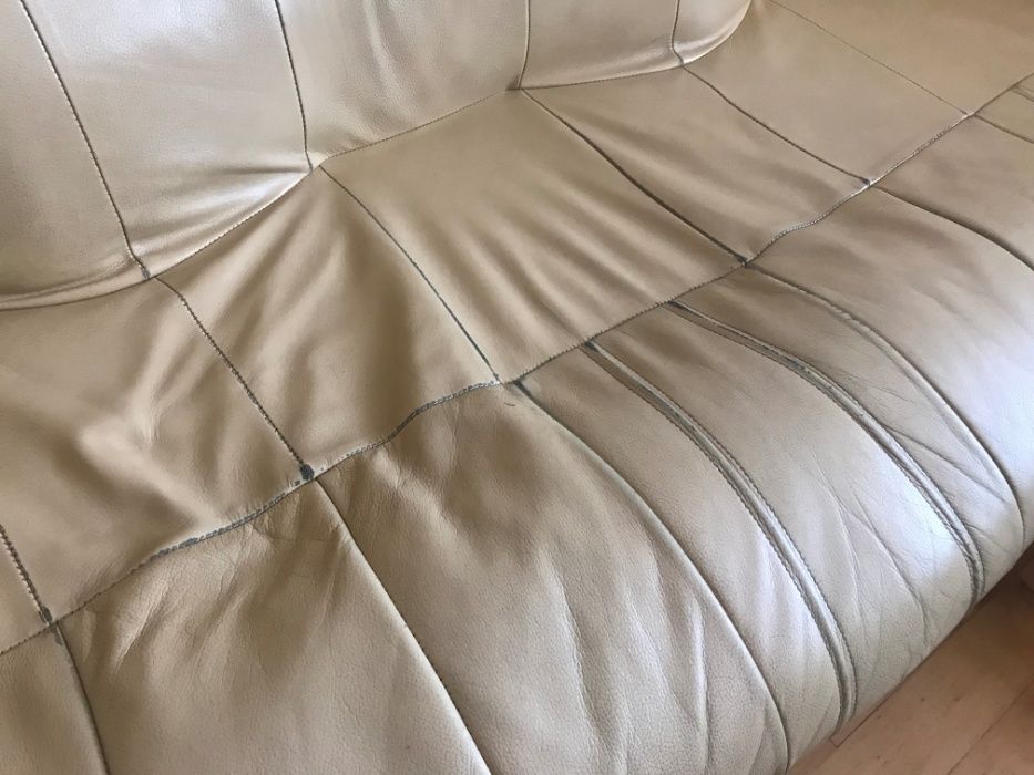 Sofa kanapa skórzana z funkcją spania + fotel