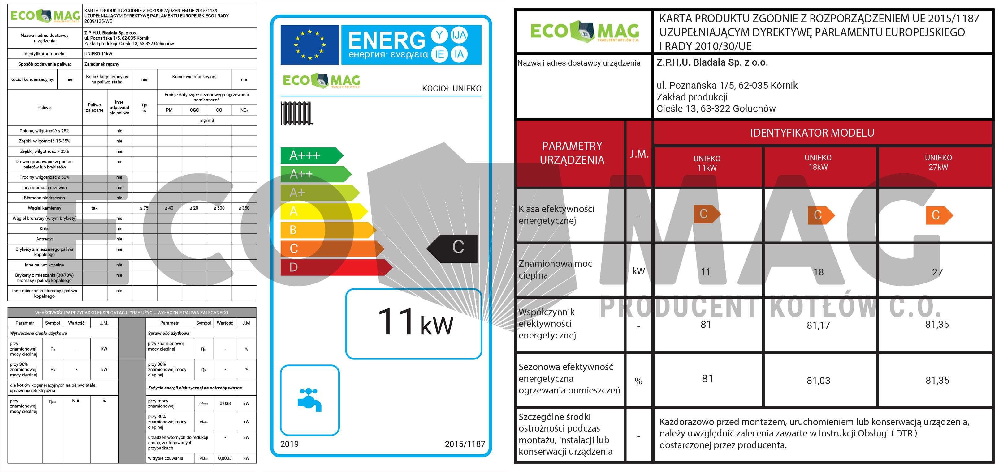 UNIEKO 11  kW Kotły węglowe piec, kocioł 5 KLASA - ECODESIGN