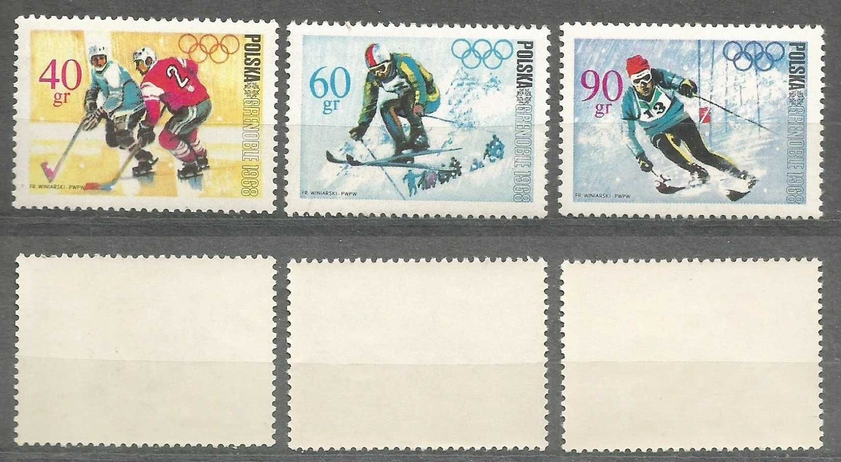 Znaczki seria: Zimowe Igrzyska w Grenoble FI 1673 – 1680 stan** 1968 r