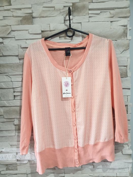 Cienki damski morelowy sweterek na guziki z rękawem 3/4 Gokx for TU 16