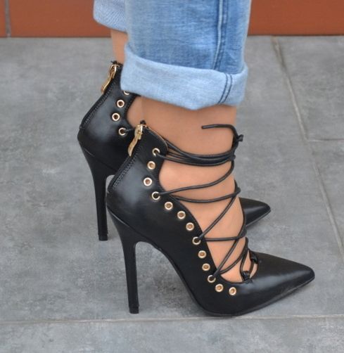 Szpilki 41 Missguided sexy ROCK czarne wiązanie wiązane sznurowane HIT