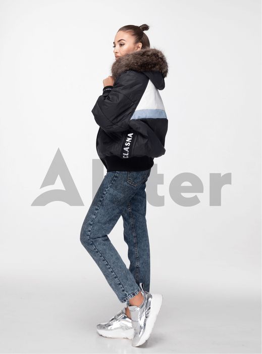 Жіноча зимова куртка з хутра єноту Clasna. Пуховик черный с мехом