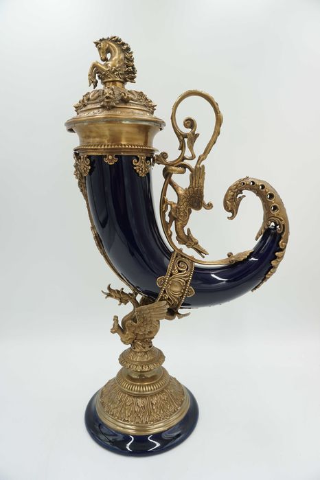 KOBALTOWY róg obfitości brąz z porcelaną dobrobyt szczęście