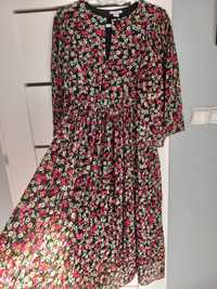 H&M sliczna dluga maxi sukienka szyfonowa w kolorowe kwiatuszki M/L