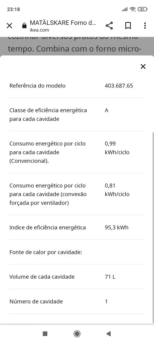 Forno MATÄLSKARE de ar forçado, para encastrar, aço inoxidável
MATÄLSK