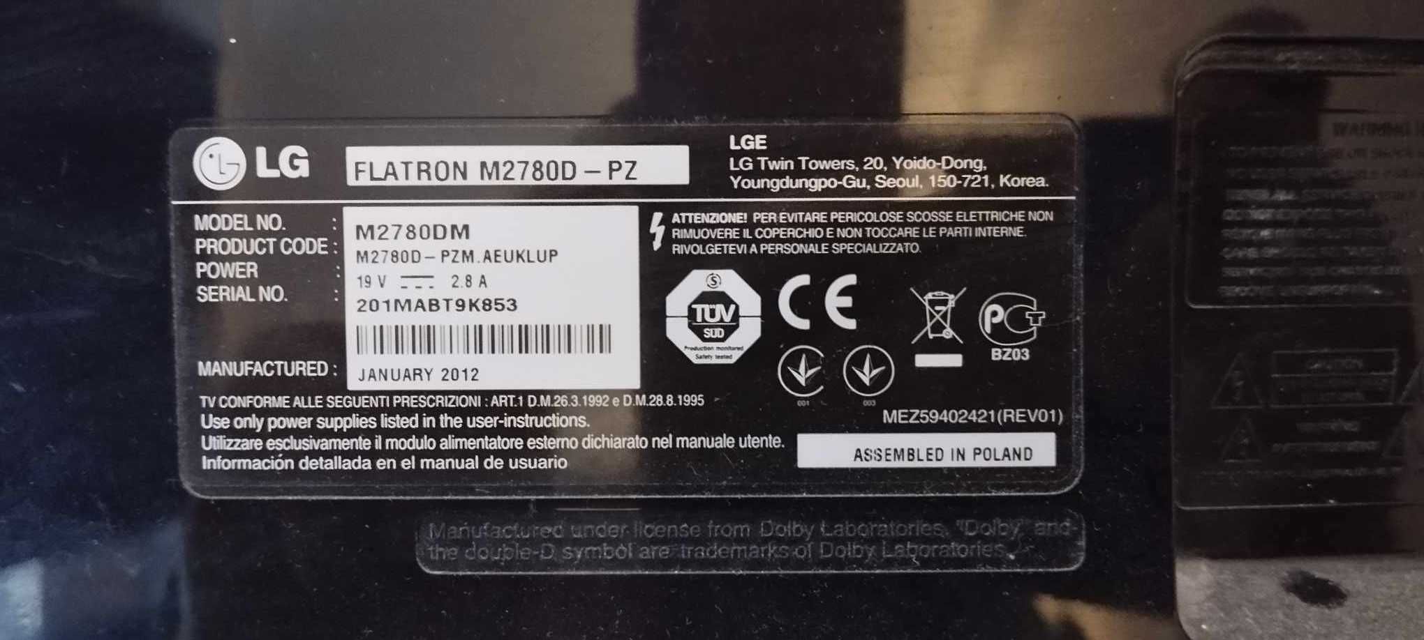 Monitor/TV 27 cali FULLHD z dużą ilością wejść na kable