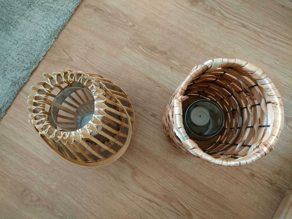 Lanternas porta-velas em bambu/rattan