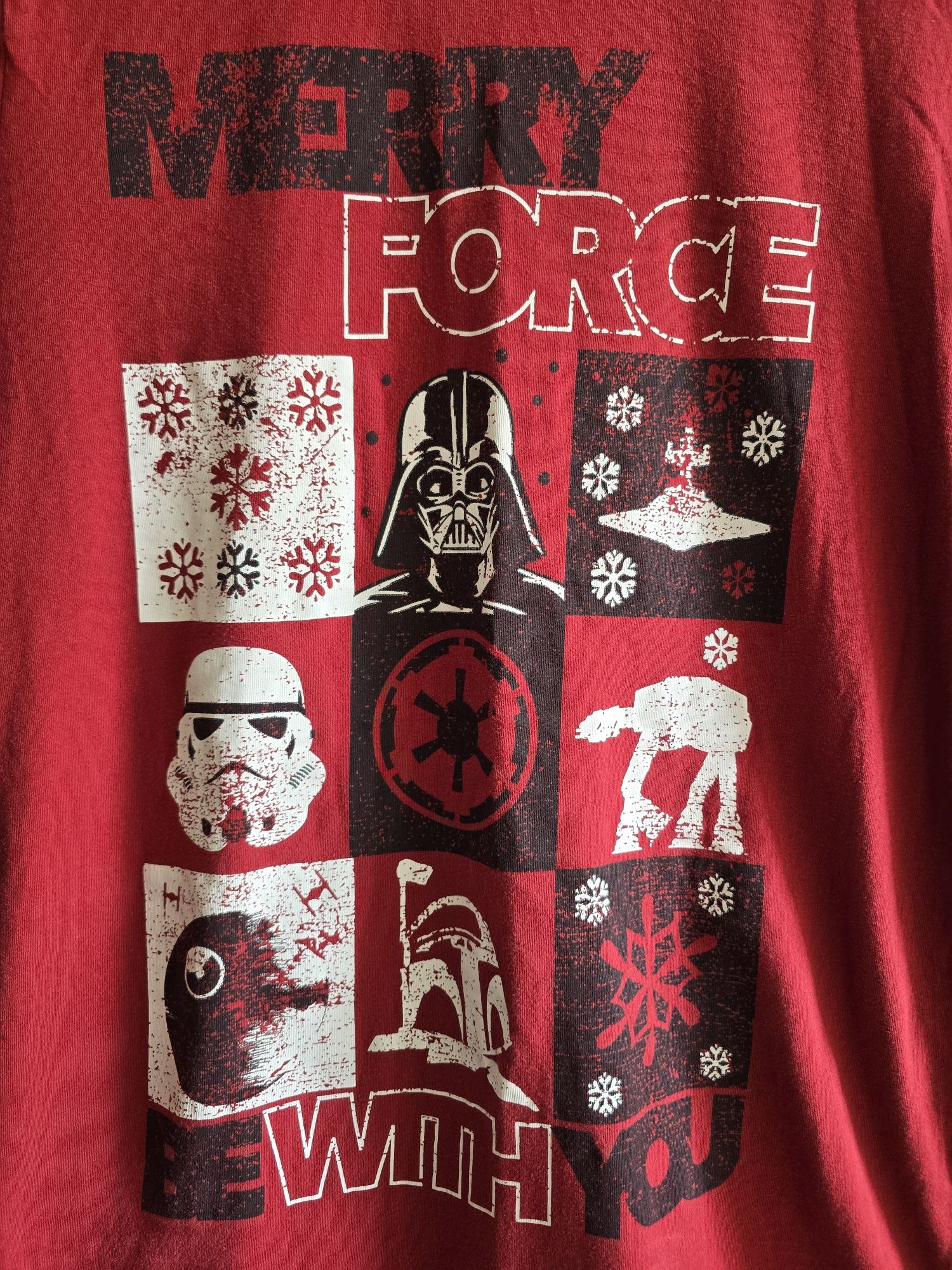 Czerwony t-shirt z nadrukiem świątecznym Star Wars XL