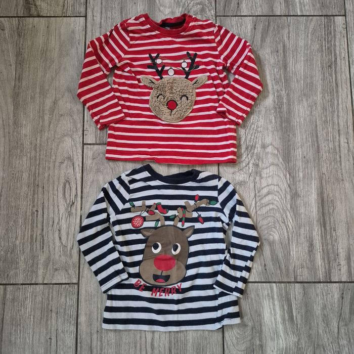 Dwie bluzki dla chlopca, świąteczne, z reniferem, Pepco, r 92