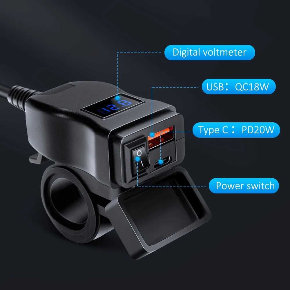 Szybka ładowarka motocyklowa USB złącze portu typu C na kierownicę