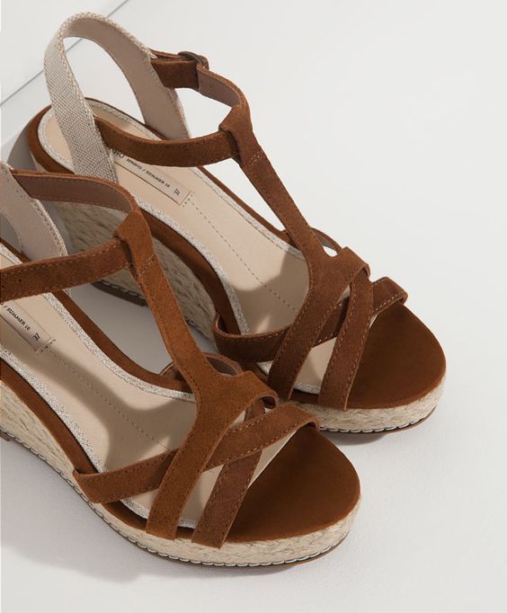 Sandalias Plataformas Oysho em pele - novas com etiquetas