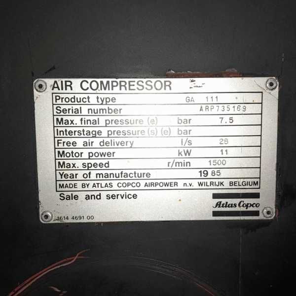 Compressor Ar comprimido Atlas GA111-15Cv-1500Lt/min