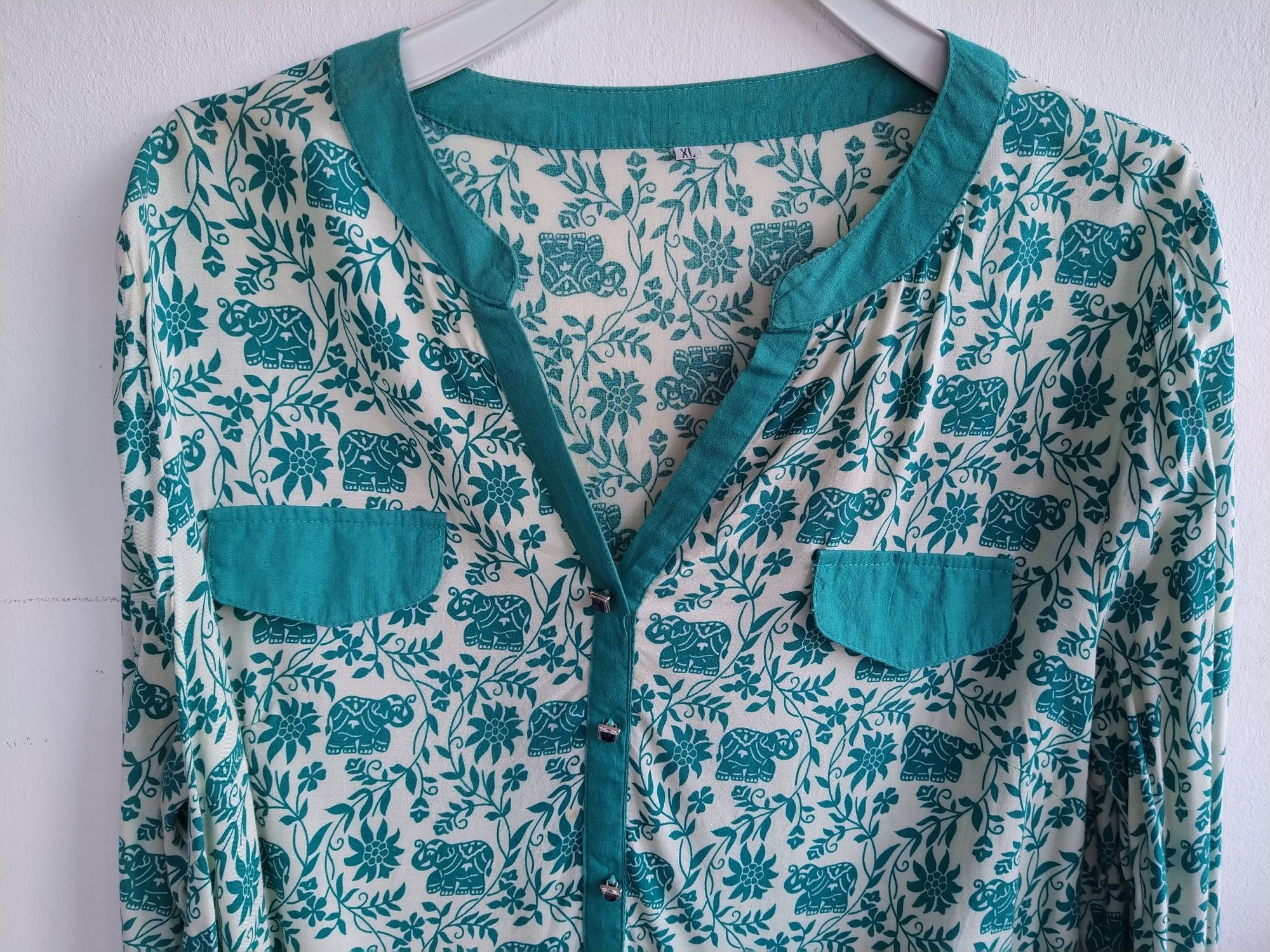 Blusa / Túnica verde estilo étnico - Tamanho XL