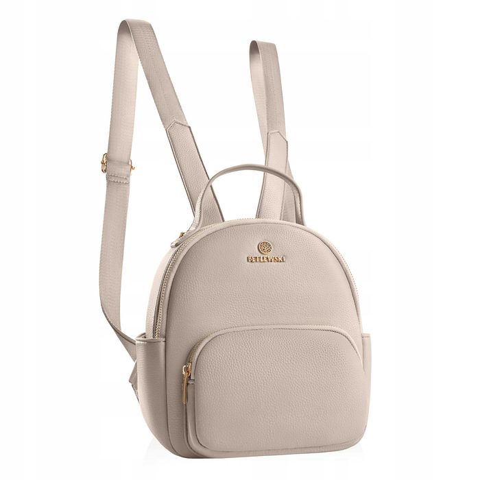BETLEWSKI Plecak Damski Miejski Beżowy Skóra Ekologiczna Szelki Uchwyt