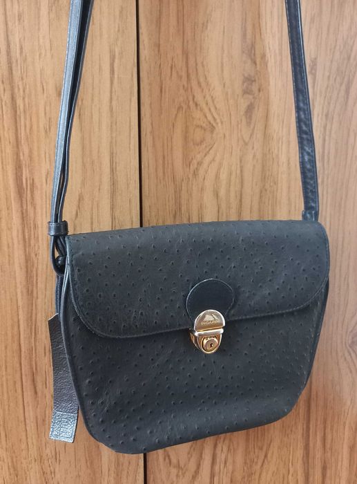 PICARD skóra granatowa mała torebka listonoszka vintage skóra strusia