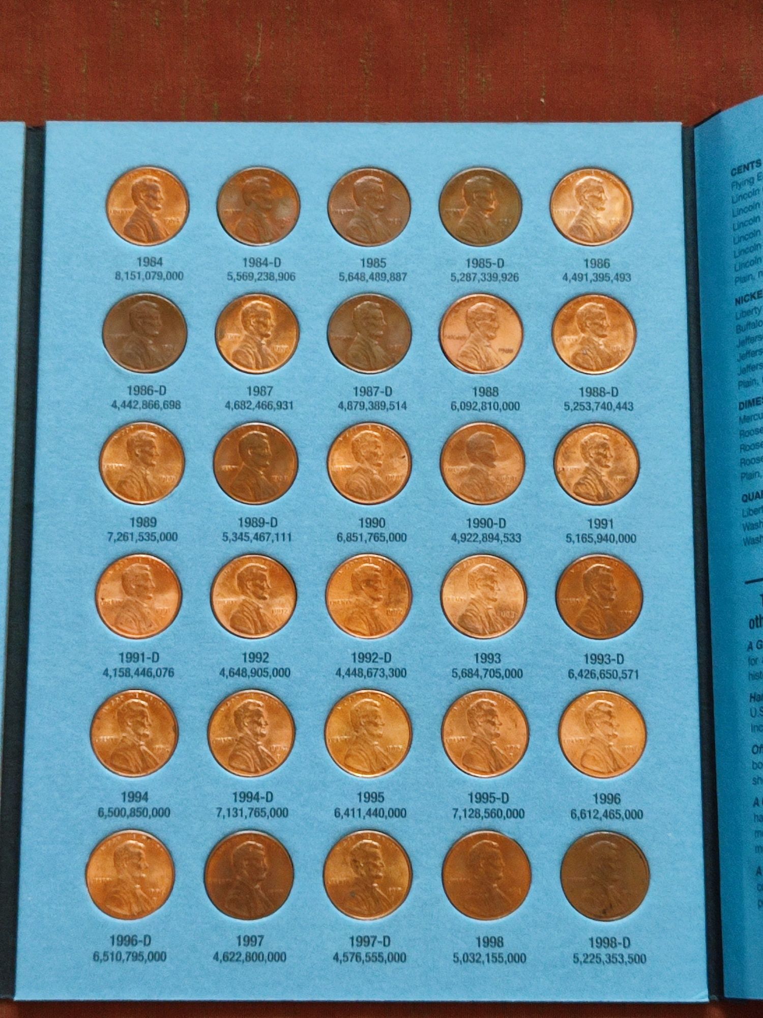 Альбом монет США 1 цент 1959-1998