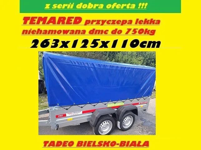 TEMARED PRO 2612/2 STELAŻ+PLANDEKA 80cm  2-osiowa profesjonalna 2,63m x 1,25m plandeka stelaż 120cm od podłogi