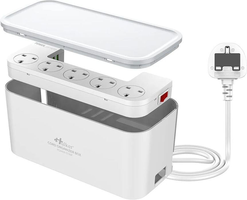 Hulker Przedłużacz 2 m z USB pudełko do przechowywania kabli, 5 gniazd