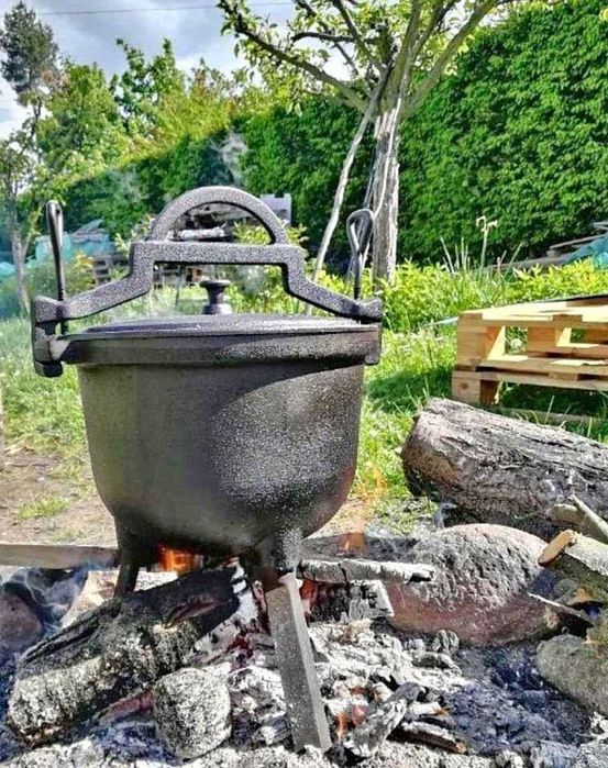 Kociołek EMALIOWANY 7L litrów do ogniska... Garnek myśliwski ŻELIWNY