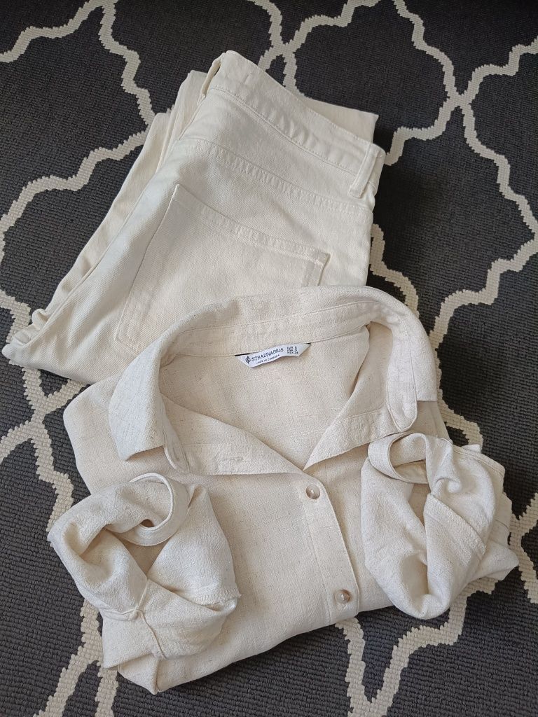 Zestaw Zara Spodnie plus Stradivarius Bluzka Lniana rozm 36