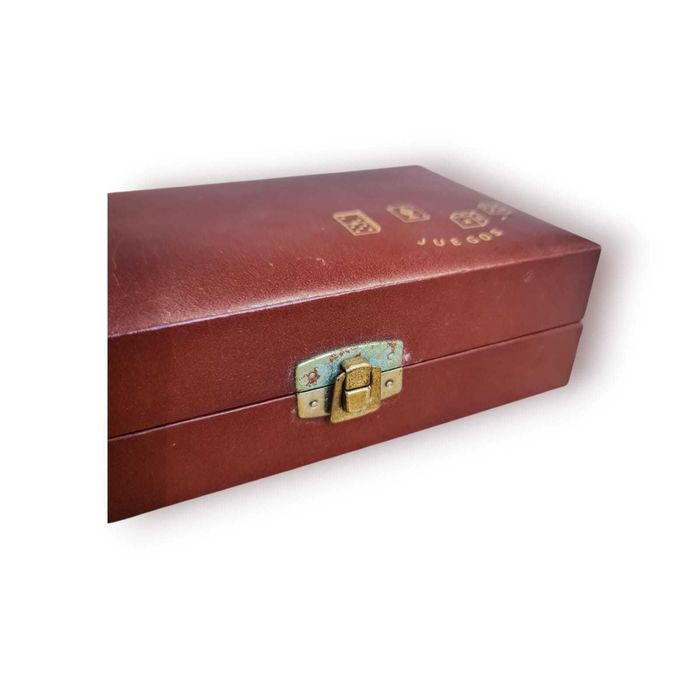 Estojo vintage “JUEGOS” – Caixa Madeira, Copo “Poker”, Baralho e Dados
