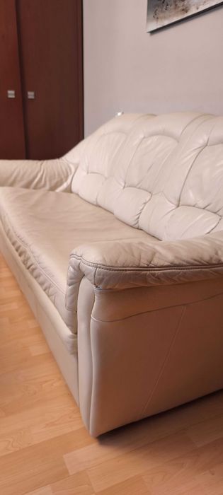Sofa 3 osobowa skóra naturalna rozkładana z pojemnikiem na pościel