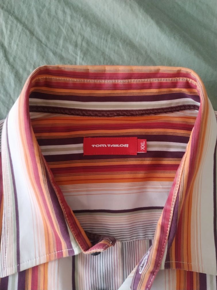 Koszula męska Tom Tailor XXL w paski rudo pomarańczowe