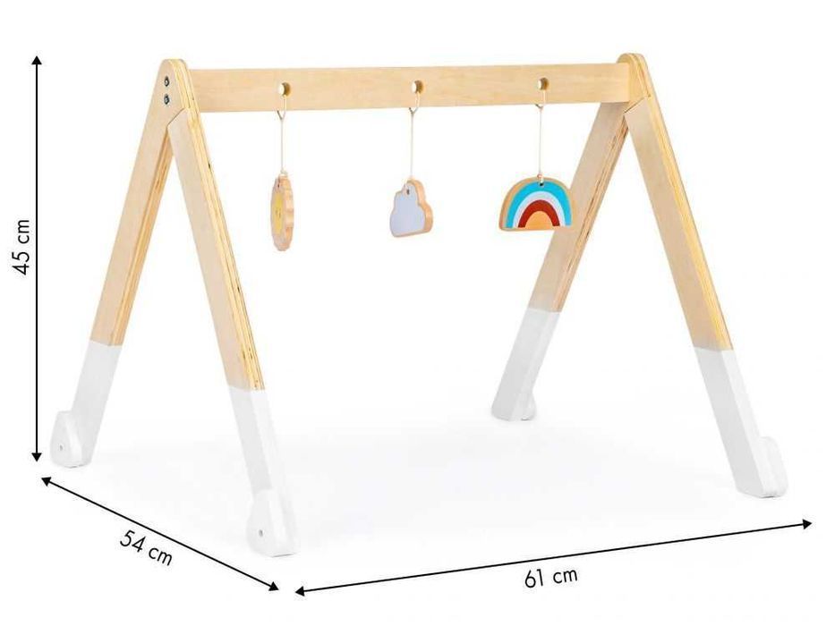 Stojak gimnastyczny edukacyjny drewniany + zabawki