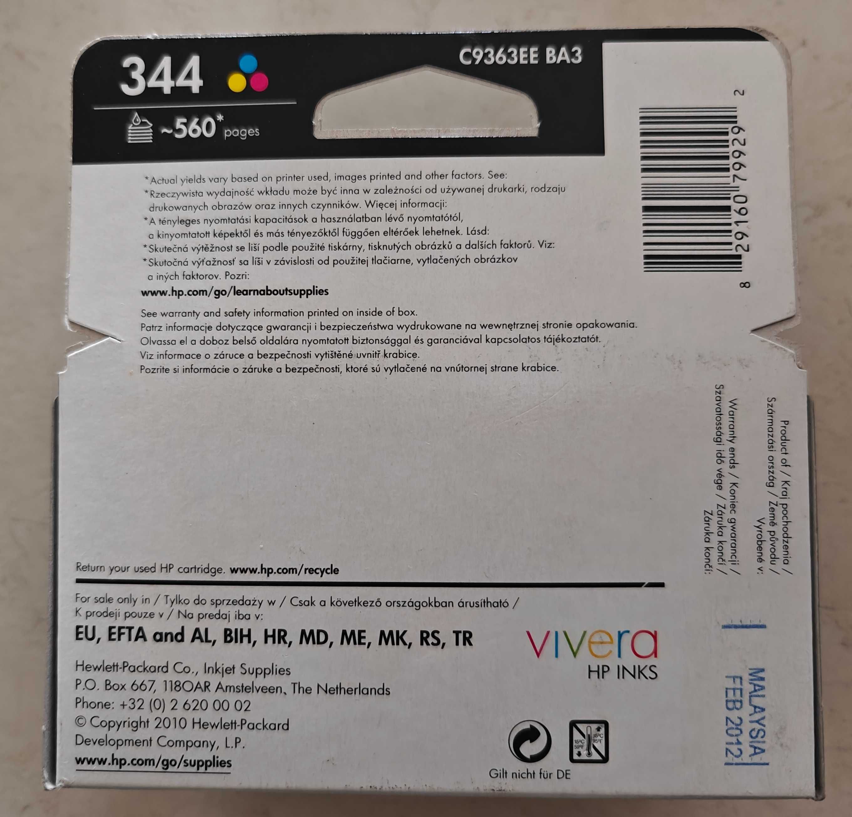 Tusz HP 344 (C9363EE), oryginal, nowy, 3 kolory