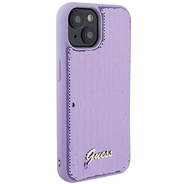 Etui Guess Sequin Script Metal na iPhone 15 - fioletowe