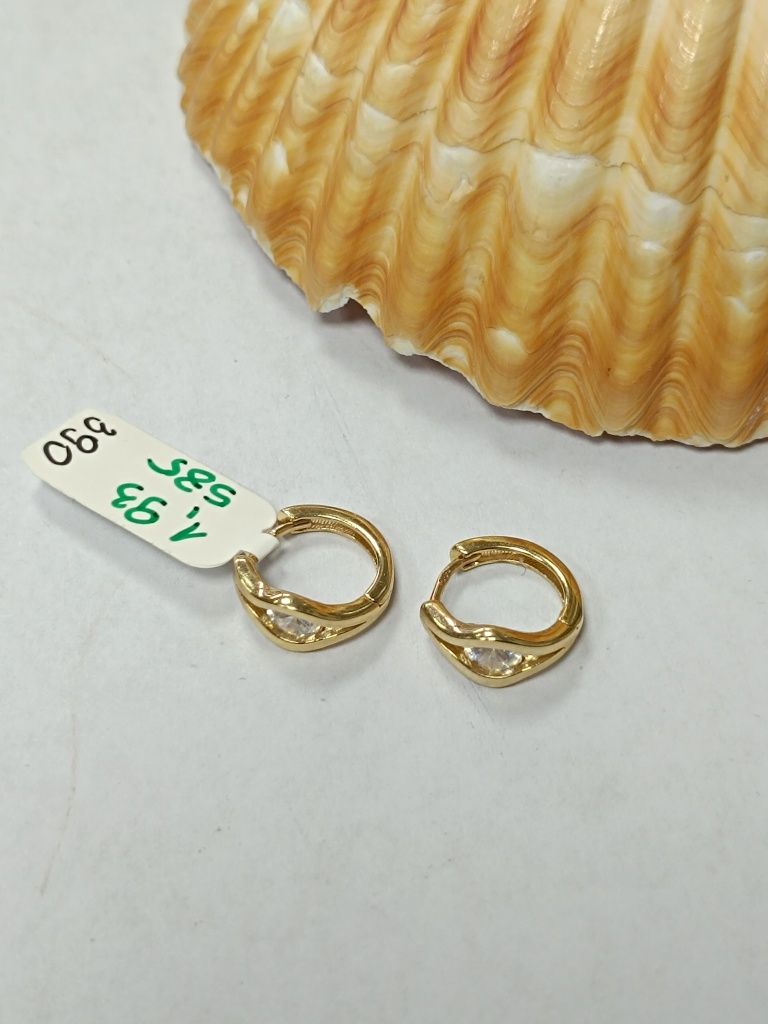 Złote kolczyki z cyrkonią, małe kółeczka, złoto 585 (50M)