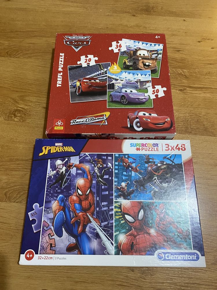 Puzzle Autka, Spiderman Trefl Clementoni plus gratis