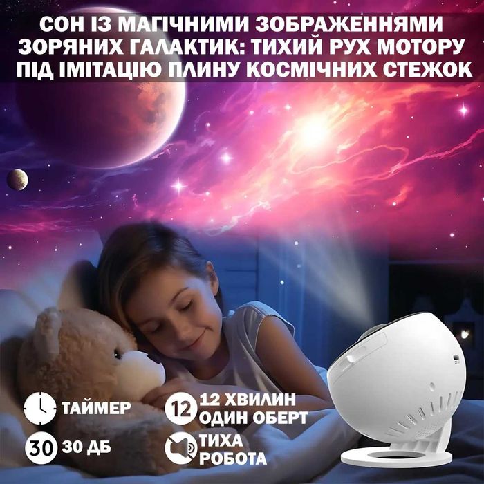 Проектор звездного неба вращающийся на 360°, светильник-планетарий