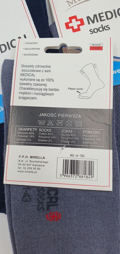 Skarpetki bezuciskowe medyczne medical 41-43 bawełniane bawełna
