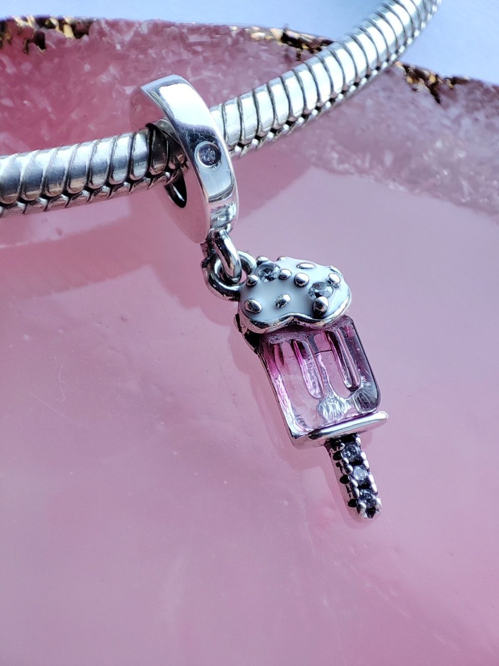 Charms zawieszka srebro 925 różowy lód