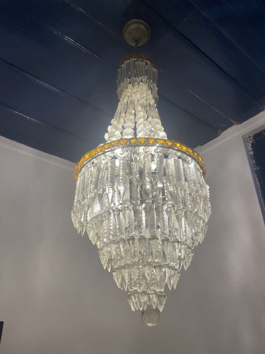 Lustre grande candeeiro de tecto pedras tangerina