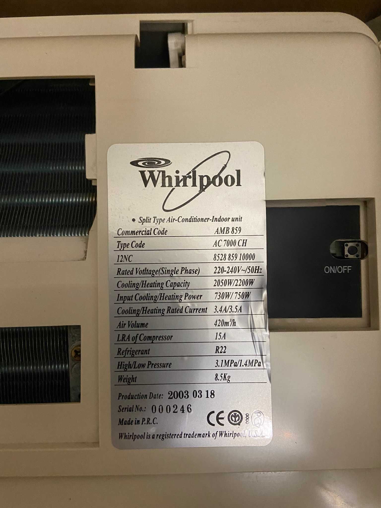 Продам кондиціонери Whirlpool AC7000 CH