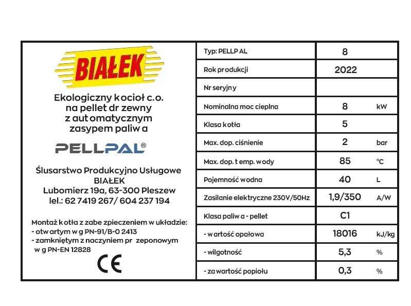 Kocioł Piec z podajnkiem na pellet PELLPAL 8 KW - 5 KLASA do 100m2