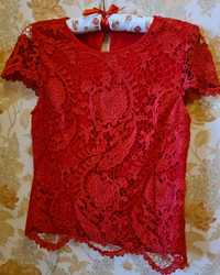 Красная ажурная нарядная блуза