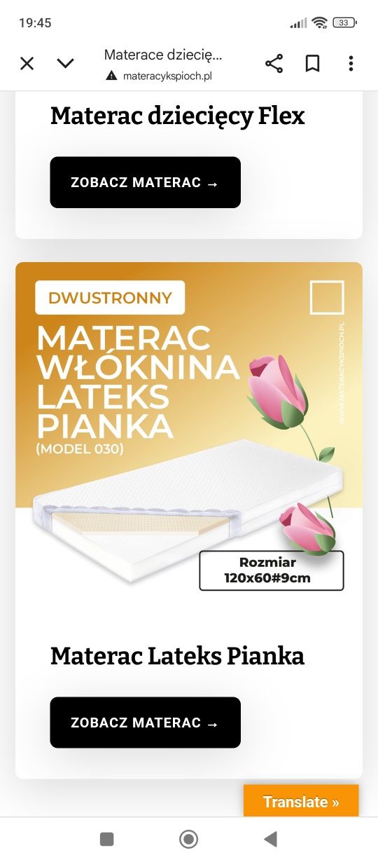 Materac do łóżeczka 120x60x9