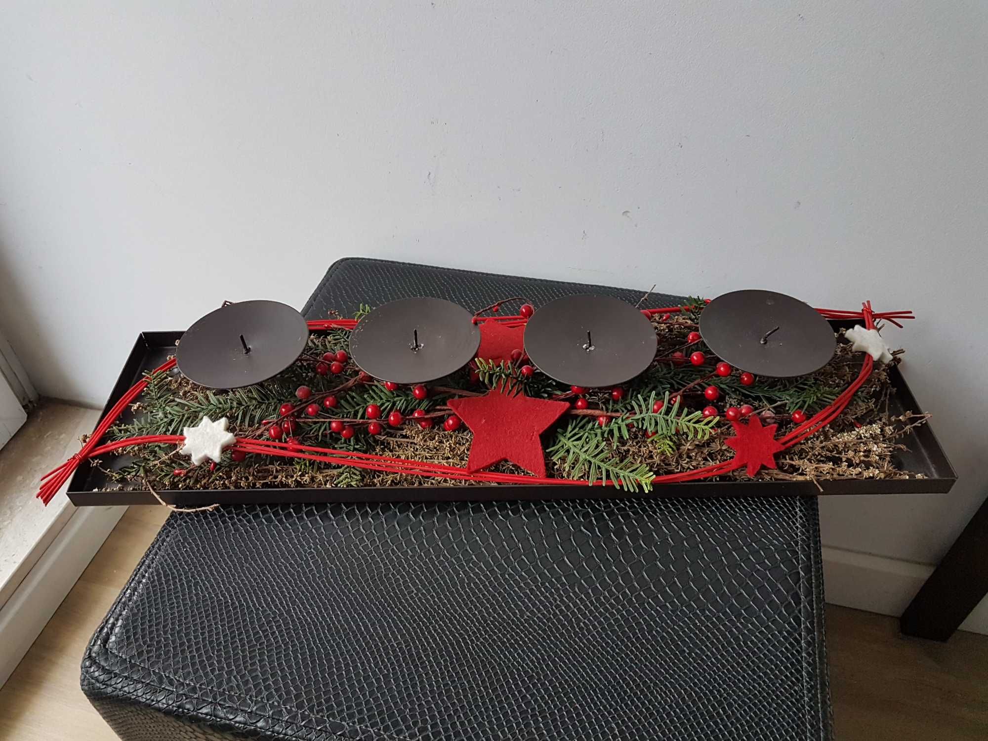 Podłużny stroik Świąteczny Adwentowy Boże Narodzenie na 4 świece