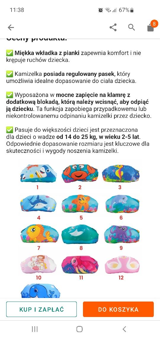 Kamizelka rękawki kółko do nauki pływania