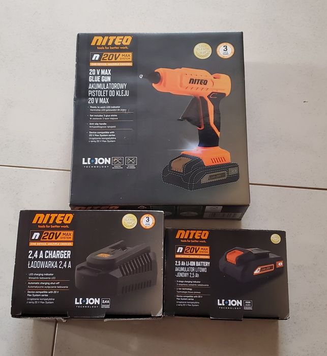 Akumulatorowy pistolet do kleju Niteo 20V MAX  + akumulator + ładowark