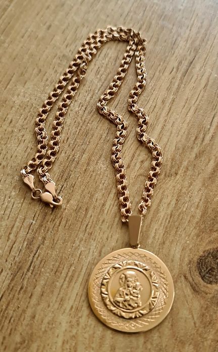 Unikatowy złoty łańcuszek z medalikiem Matka Boska próba 585